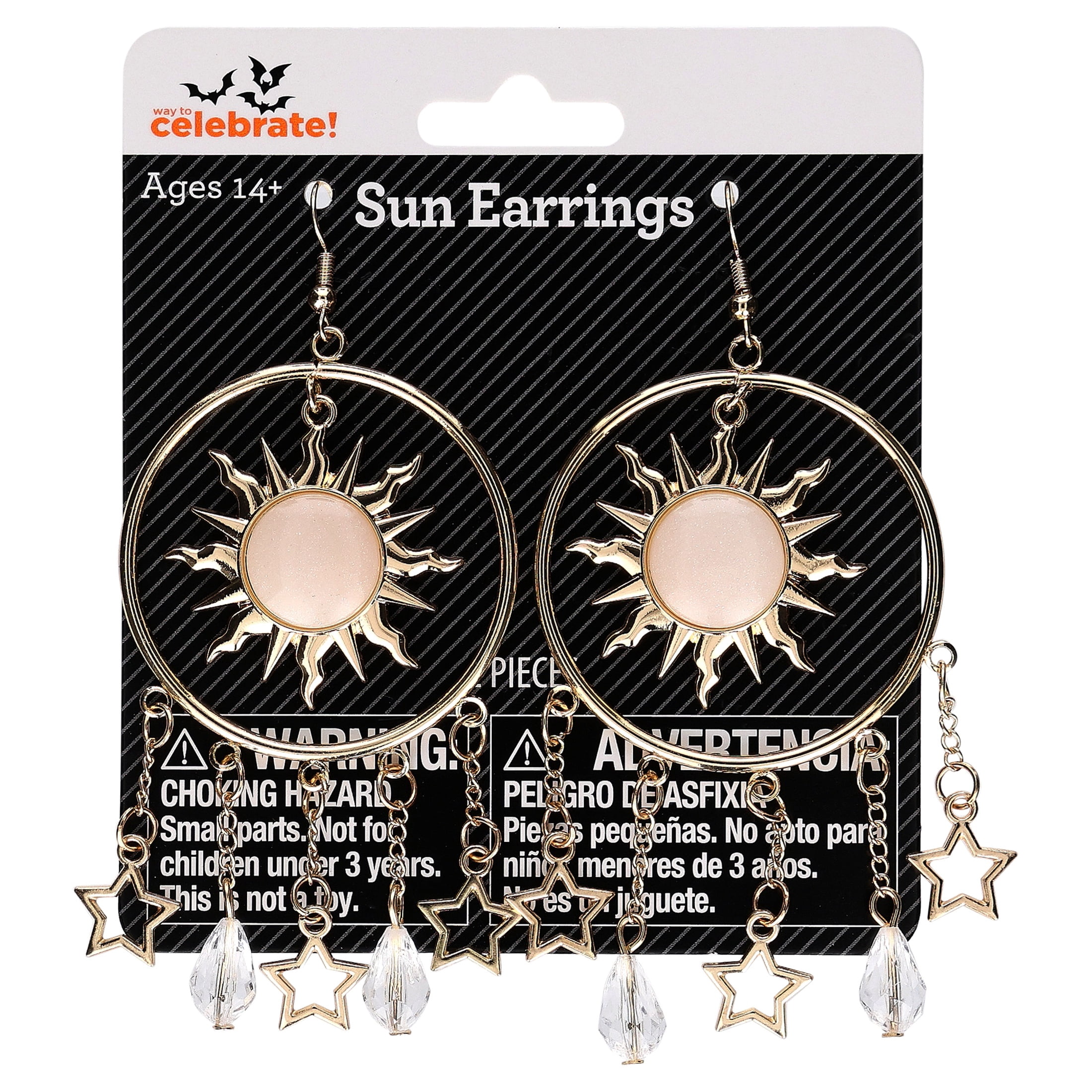 Celestial Sun Earrings Costume Accessory for Adults, Gold, Halloween by Way To Celebrate