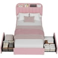 thumbnail image 4 of ChaoLink Twin Bed Frame with Storage Headboard, Girls Bed with 2 Drawers, Boucle Upholstered Platform Bed, Bookcase, No Box Spring Needed, Easy Assembly, Pink, 4 of 7
