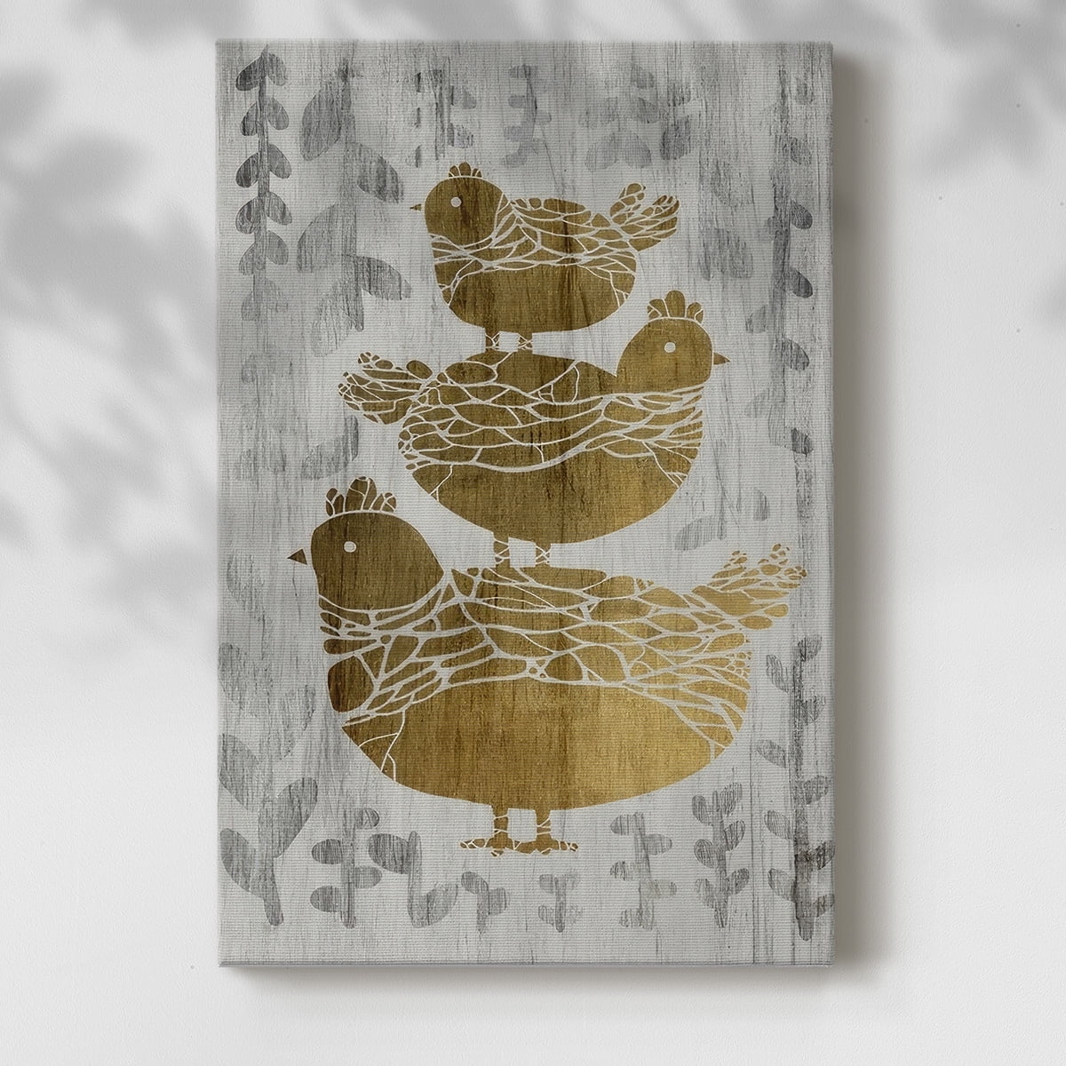 Three French Hens - Gold Leaf Holiday- Gallery Wrapped Canvas