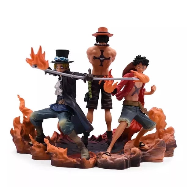 Figuras de acción de One Piece, modelo coleccionable de PVC de Portgas Ace Sabo Luffy, DXF Brotherhood II, Set de 3 unids/setCHINA Gong Bohan LED