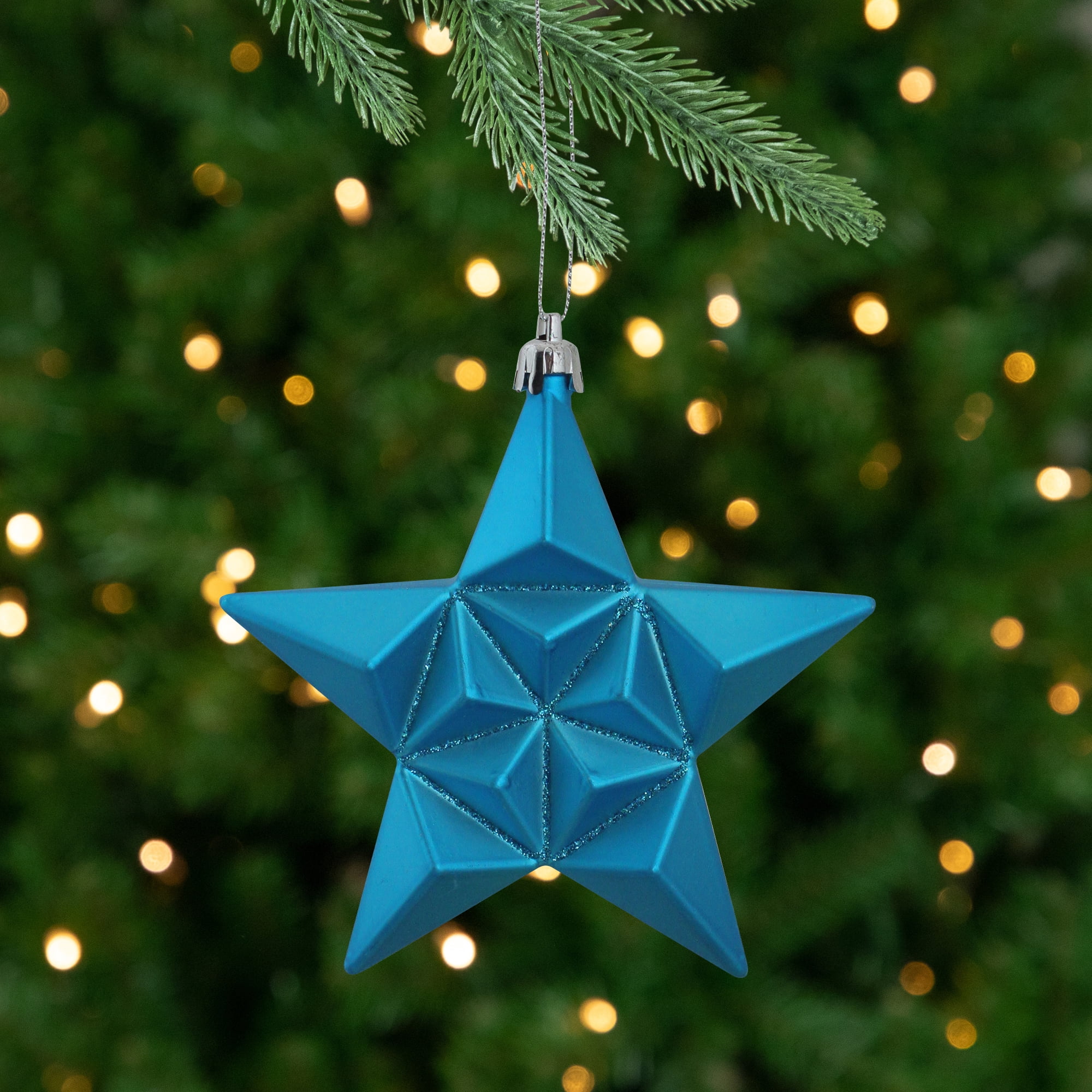 DAK 12ct Matte Turquoise Blue Glittered Star Shatterproof Christmas Ornaments 5" (127mm)