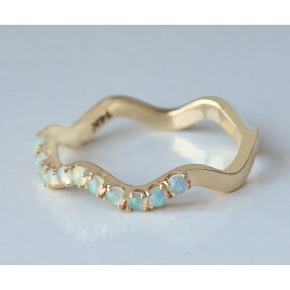 Opal Half Eternity Band Gamstone Ring, Wave Jewelry Ring, Delicate Ring, Handmand Jewelery, Christmas Day Gift, Minimalist 925 Starling Silver Rings.