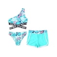 thumbnail image 3 of TiaoBug Kids Girls 3 Piece Bikini Swimsuit Sets Floral Print One Shoulder Crop Top with Briefs Shorts Summer Beachwear Leaf 16, 3 of 7