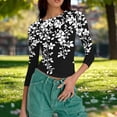 thumbnail image 4 of Ounisa Shirts for Women 3/4 Sleeve Plus Size Tops Loose Crew Neck T Shirts Casual Short Tight Elastic Summer Printed Tops, 4 of 7