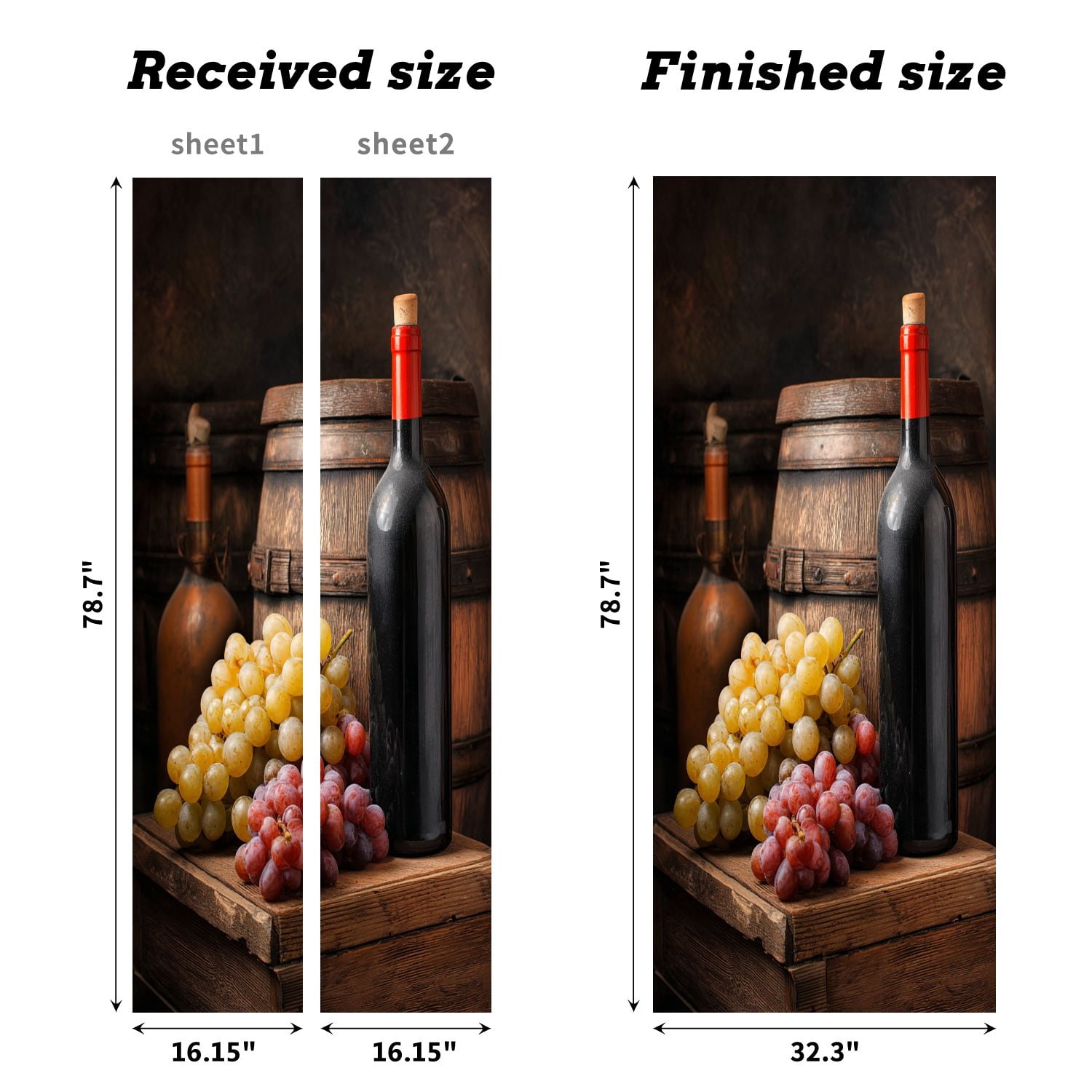 Self Adhesive Vinyl Refrigerator Wrap Set Wine bottle grapes barrel Door Mural Removable Fridge Sticker Peel and Stick&nbsp;Full Door Cover Decal Kitchen Bar Decor