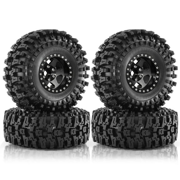 HOT 4pcs 98mm 1.9inch Metal Beadlock Wheel Rim Rubber Tire Set for 1/10 RC Crawler Car TRX4 D90 D110 Axial SCX10, Black
