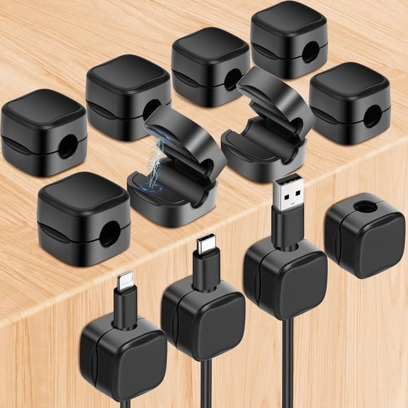 ID IDAODAN Magnetic Cable Clips Adhesive Cord Organizer, Black, 12 Pack