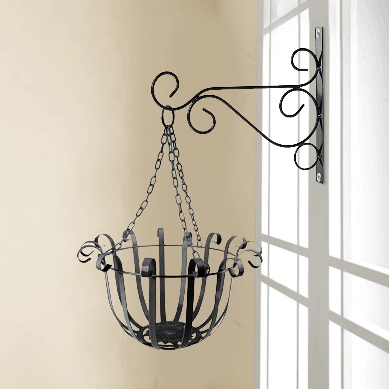 THHEIC Metal Hanging Planter Basket, Wire Holder with Adjustable Chains, for Indoor Outdoor Flower Pots, Home Fence Decor, Easy to Lower and Raise