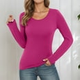 thumbnail image 2 of KHONTS Women's Long Sleeve T-Shirt Scoop Neck Rayon Slim Fit Stretchy Layer T Shirts Tops Hot Pink XL, 2 of 4