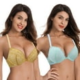 thumbnail image 2 of Curve Muse Womens Push Up Add 1 and a half Cup Underwire Halter Front Close Bras -2PK-Yellow,Mint-36DDD, 2 of 6