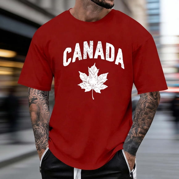Ceisia Men's Canada Maple Leaf Print Relaxed Fit Crew Neck T-Shirt Red L Gifts