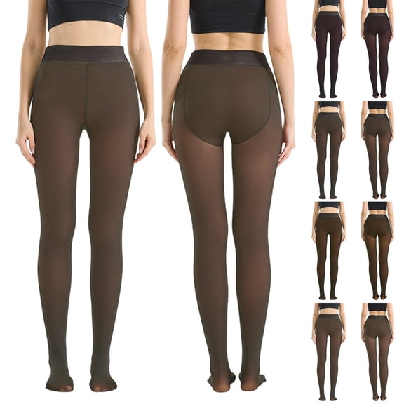 Nooxsoe Fleece Tights for Women Translucent Fleece Lined Tights Thick Tights for Women Warm Leggings for Women Winter Thermal Warm Fleece Liend Fake Translucent Warm Tights Daily Wear Brown M