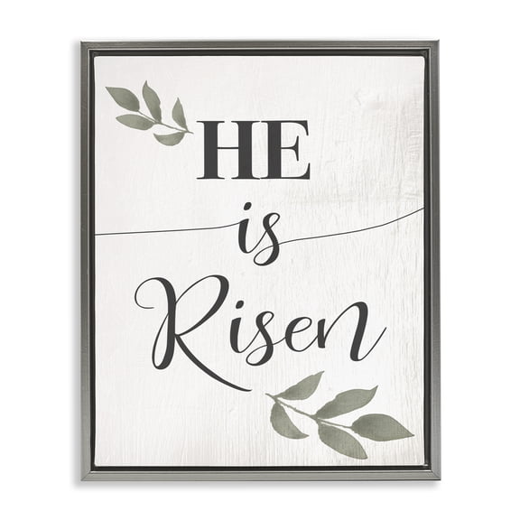 Stupell Industries Traditional He Is Risen Faith Phrase Green Country Leaves Gray Floating Frame Canvas Art, 17 x 21, by Lil' Rue