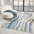 thumbnail image 3 of LR Home Blue/Beige Modern Abstract Performance Washable Indoor Area Rug, 3 of 8