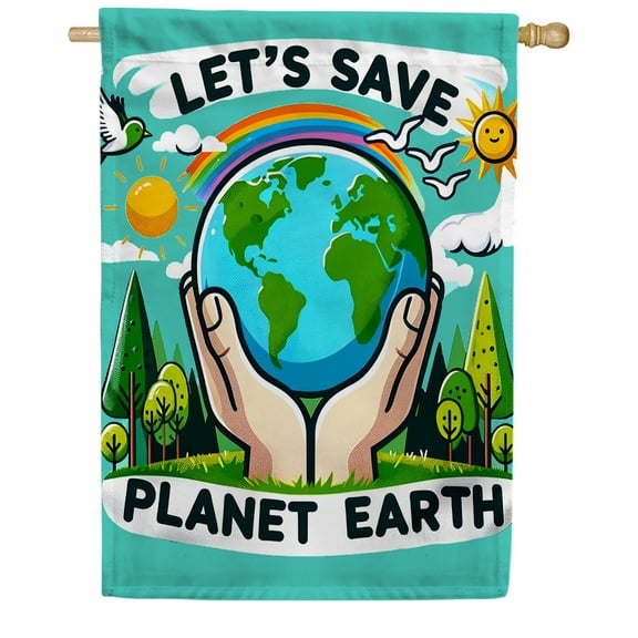 America Forever Let's Save Planet Earth House Flag Double Sided, 28 x 40 inch Environmental Conservation Flag, Rainbow Earth Protection Design, Eco Awareness Yard Flag