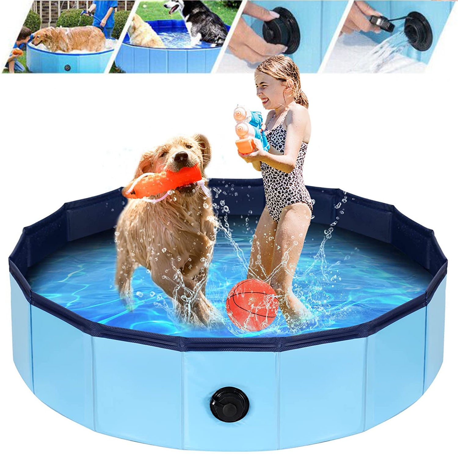 Foldable Pet Swimming Pool for Small to Large Sized Dogs Outdoor PVC