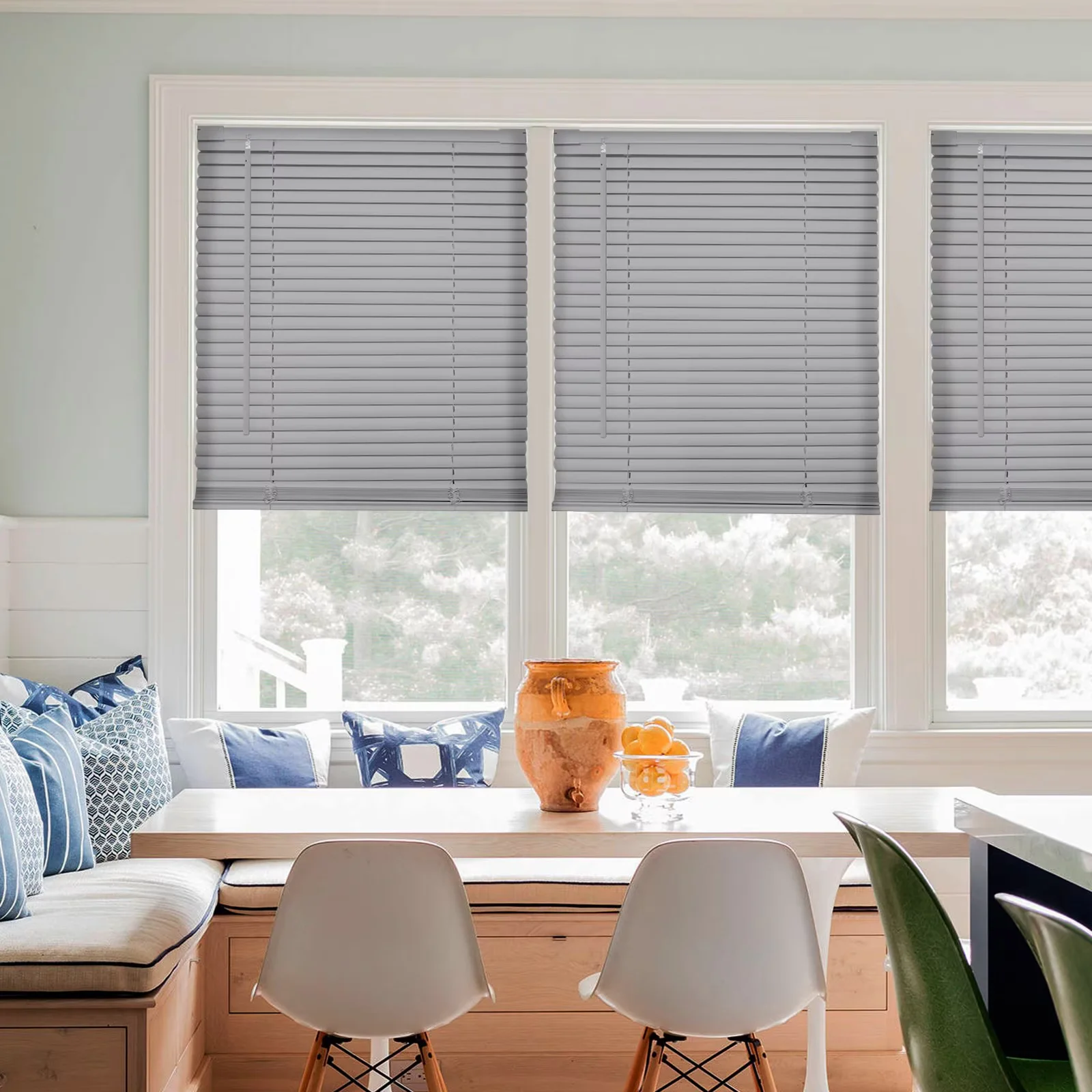 MYshade No Tools-No Drill Gray-34"W*48"H Cordless 1" Light Filtering Mini Blinds for Indoor Windows Horizontal Shades with Smooth Lift & Dustproof Slats