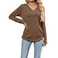 thumbnail image 1 of Womens T Shirts V Neck Long Sleeve Casual Tops Soft Solid Basic Tee Coffee XL, 1 of 10