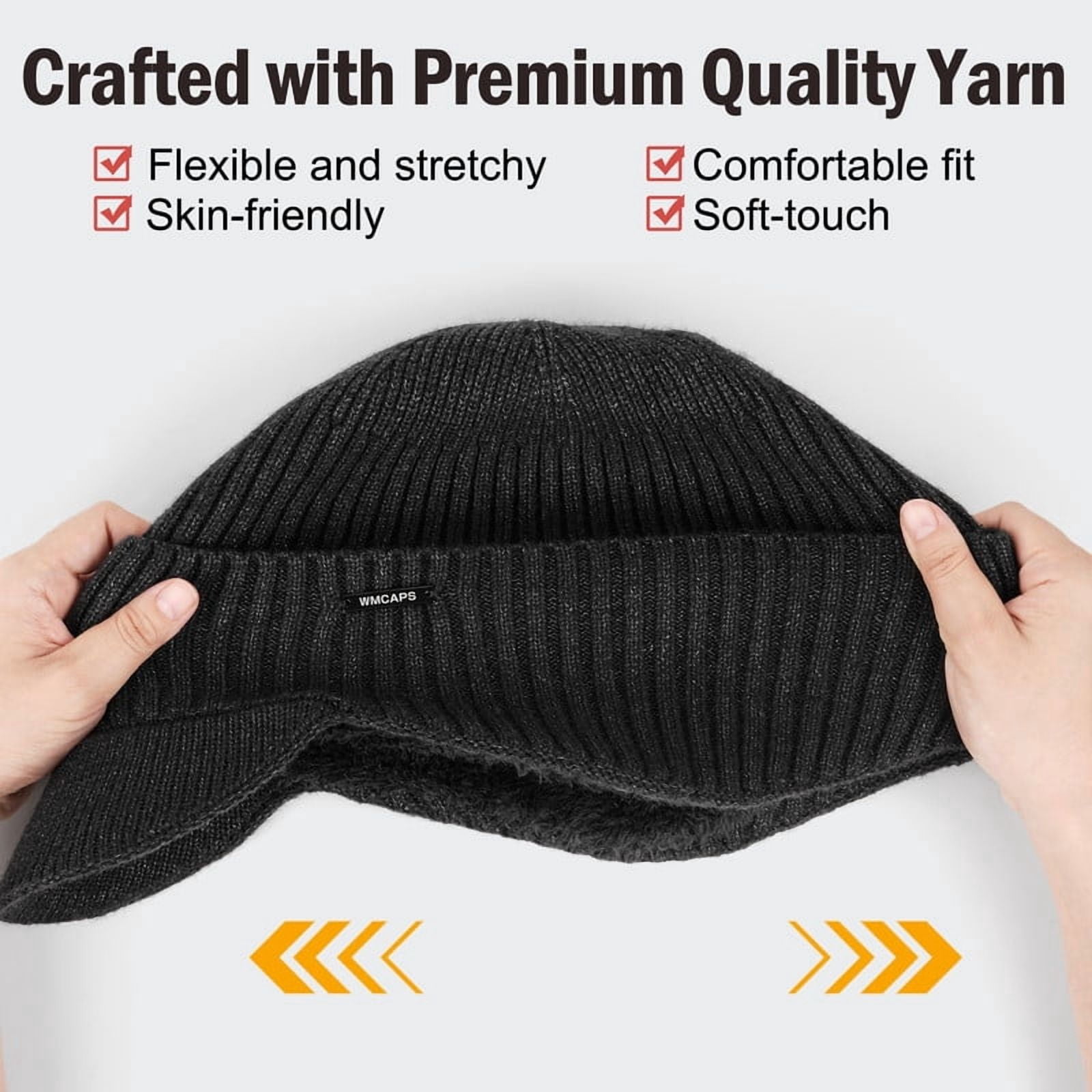WMCAPS Winter Beanie with Brim and Ear Flaps, Outdoor Warm 