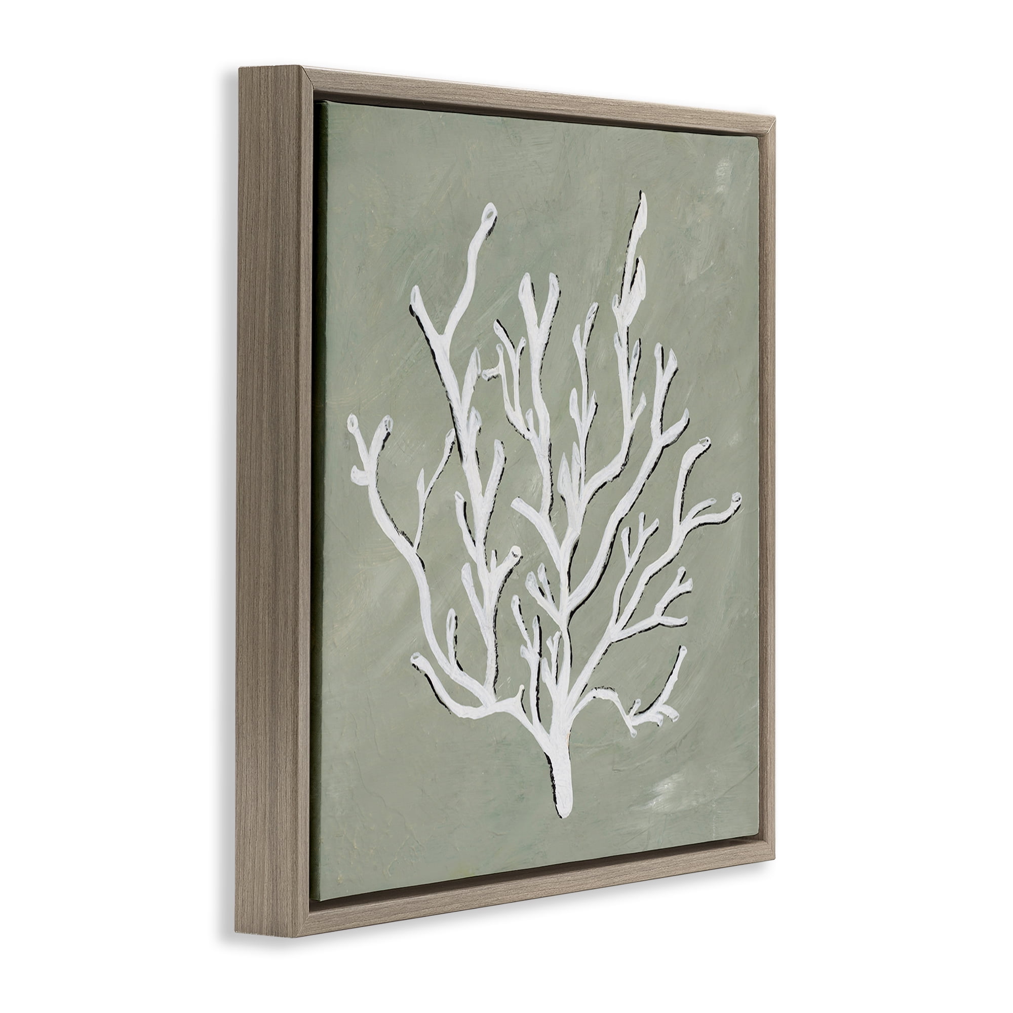 Stupell Industries White Coral Impression Coastal Painting Brown Floater Framed Canvas Art Print Wall Art, 25 x 25