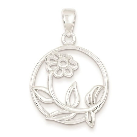 925 Sterling Silver Polished Flower Circle Charm Pendant 27mm x 22mm