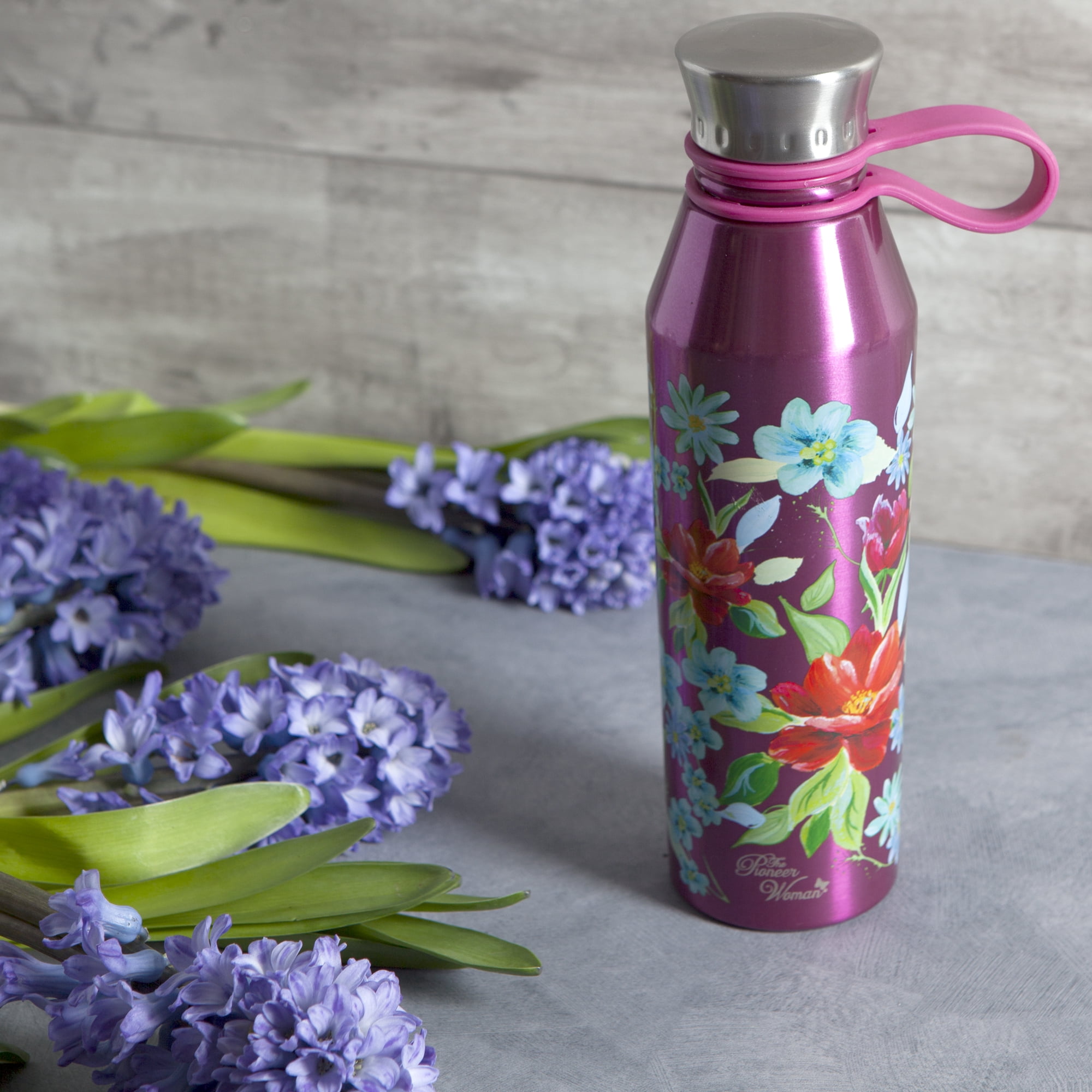 The Pioneer Woman 18 oz Pink Floral Stainless Steel Water Bottle