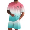thumbnail image 2 of Zylanna Men's 2 Piece Outfit Sets, Gradient Color Casual Short Sleeve T-Shirt and Shorts Set Elastic Waist Crew Neck Loungewear for Vacation Daily Wear Hot Pink, 2 of 7