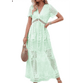 thumbnail image 3 of Women'S V Neck Short Sleeve Floral Lace Wedding Dress Bridesmaid Cocktail Party Maxi Dress Green XL, 3 of 7