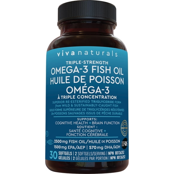 Viva Naturals Huile de Poisson Oméga-3 à Triple Force - 30 Capsules Molles