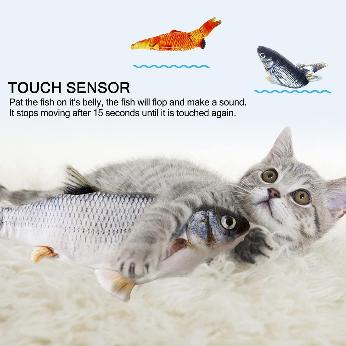 Flopping Fish Cat Toy with Catnip - 11" Electric Moving Interactive Plush Fish Toy for Indoor Cats & Kittens, Realistic Wiggle Kicker Toy for Kitty Exercise & Play(2 pcs)-dh