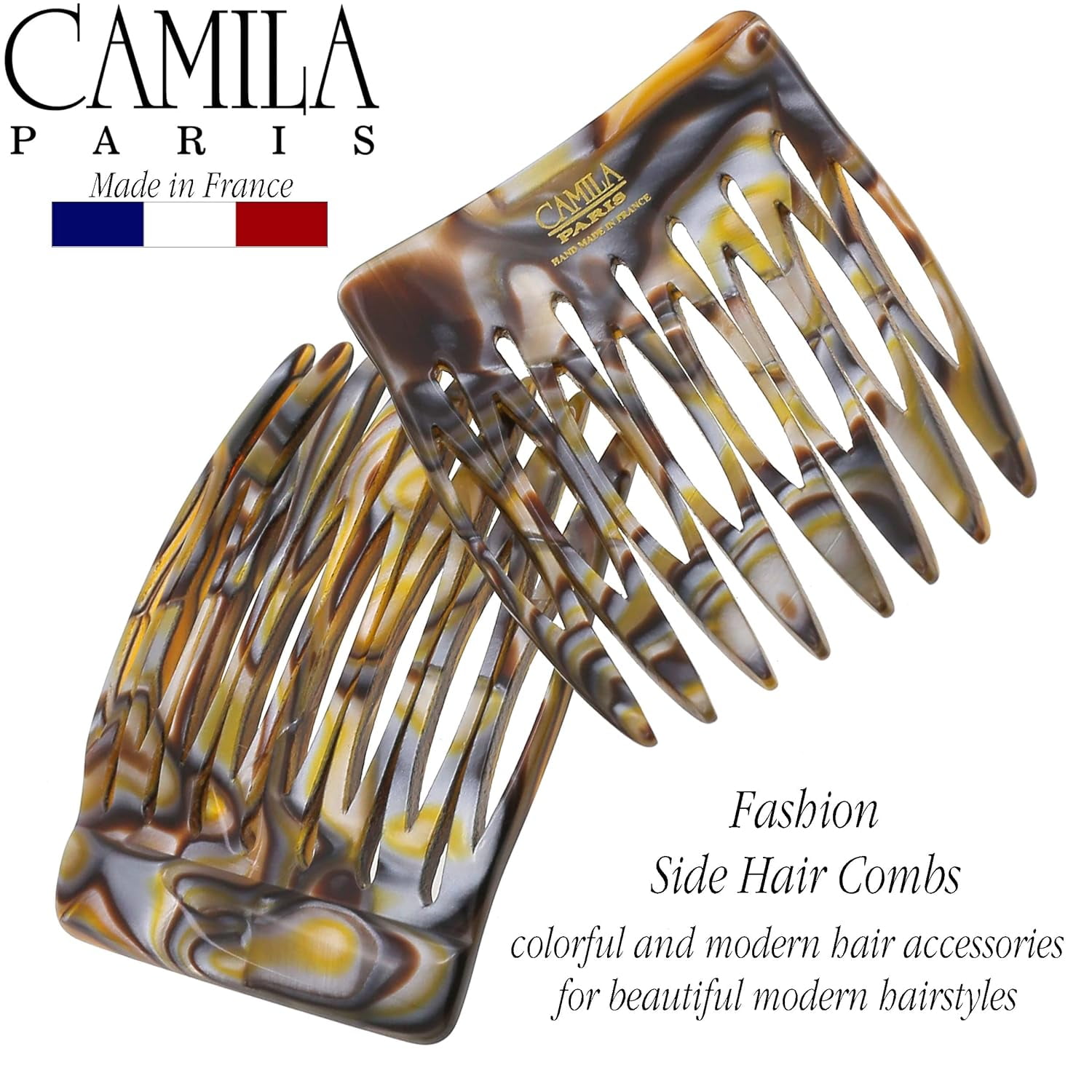 Camila Paris CP3010 French Hair Side Comb Handmade Small Pearl French Twist Hair Combs Decorative, Strong Hold Hair Clips for Women Bun Chignon Up-Do Styling Girls Hair Accessories, Made in France