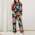 thumbnail image 2 of Picia Vector Mexican Otomi Style Bright Pattern Women’s Long-Sleeve Sleepwear Set - Soft 2-Piece Loungewear with Pockets, Comfy PJs for Relaxing Nights-Small, 2 of 7