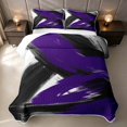 thumbnail image 2 of Erosebridal Modern Abstract Artwork Bed Spread Queen, Black Purple Stripes Queen Coverlet Set, Gray Reversible 3pcs 1 Quilt and 2 Pillowcases, 2 of 7