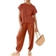 thumbnail image 4 of Lucakuins - Conjunto de pantalones para mujer, camiseta de manga corta con cuello redondo y pantalones largos, atuendo de verano Lucakuins  moda, 4 of 9