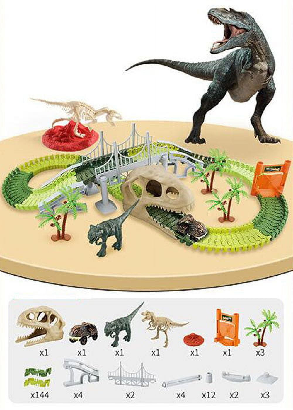  241Pcs Dinosaur Track Toys for 3 4 5 6 7 8 9+ Year Old Boys  Girls, 2 Electric Jeeps & 8 Dino Figures, Upgraded Dinosaur Skull Tunnel  with Smoke, Light and
