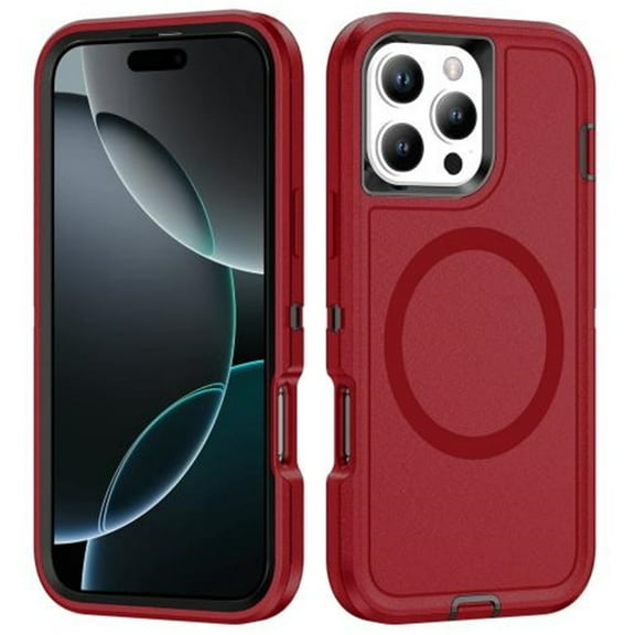 For iPhone 16 Pro Life Waterproof Rugged MagSafe Magnetic Phone Case,Red,For iPhone 16 Pro
