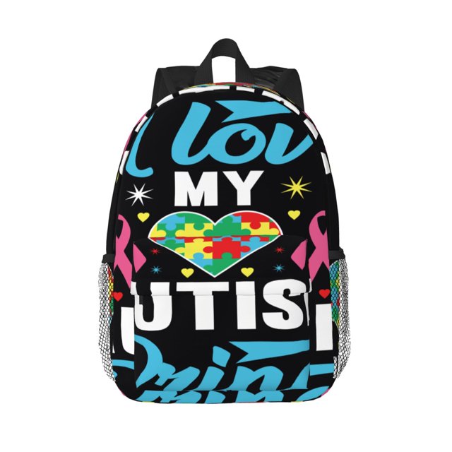 Lukts I Love My Autism Pattern 15 Inch Student Backpack, Waterproof Laptop Backpack with Adjustable Shoulder Straps, Lightweight Travel, Campus Backpack, Unisex
