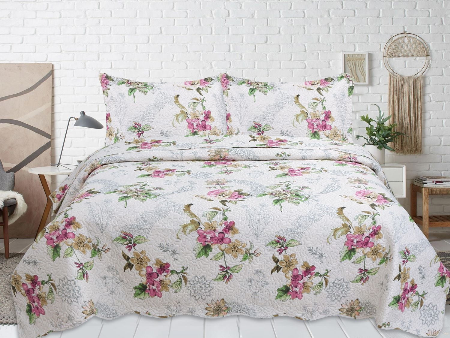 Marina Decoration Rich Printed Embossed Pinsonic Coverlet Bedset Ultra Soft Bedding Summer Quilt Set with Shams, Violet Floral Mandala Pattern