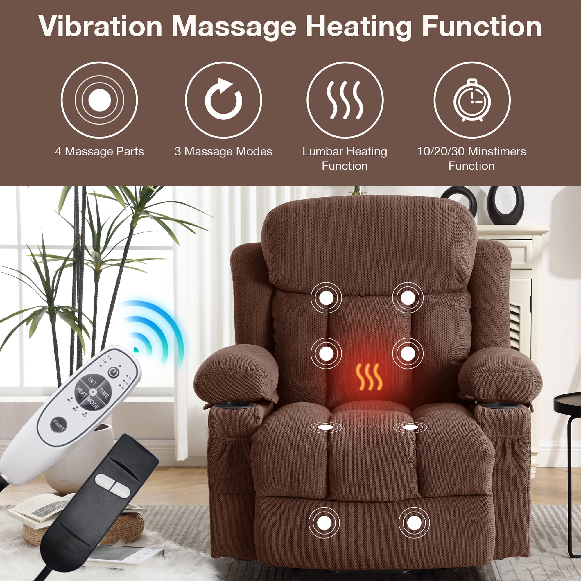 SEGMART Electric Power Lift Recliner Chair, Heavy Duty Classic Fabric Sofa Chair for Elderly, Ergonomic Lounge Single Sofa with Plush Extended Arms and Remote Control, 4 Positions,Brown