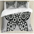 thumbnail image 1 of Steampunk King Size Duvet Cover Set, Silhouette Butterfly Design with Mechanism Made of Cogs and Gears, Decorative 3 Piece Bedding Set with 2 Pillow Shams, Black White and Pale Grey, by Ambesonne, 1 of 3