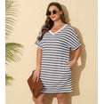 thumbnail image 6 of Daystry Women's Plus Size Striped Fashion V Neck Loose Short Sleeve T Shirt Dress with Pocket for Women, 6 of 13