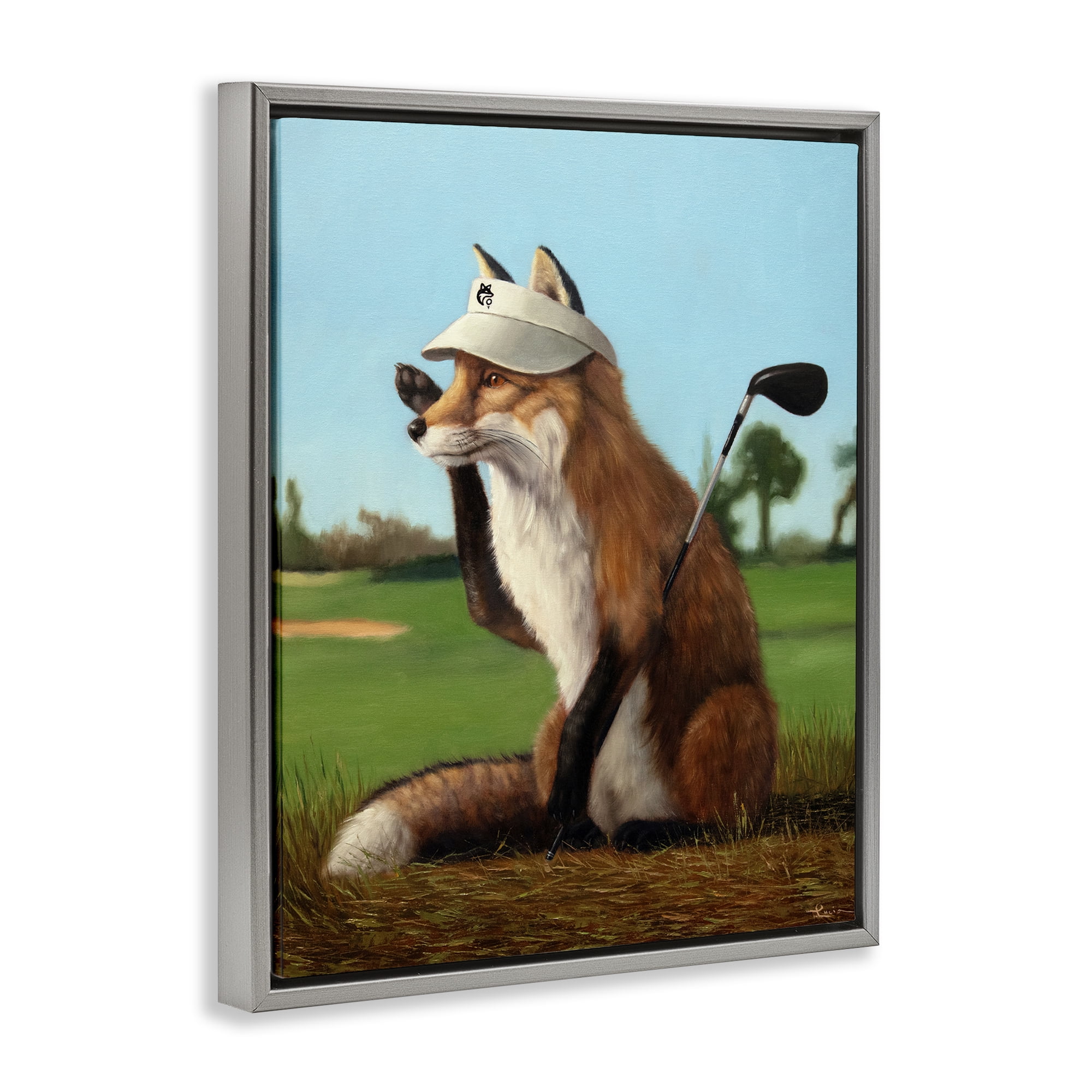 Stupell Industries Fox Drive Golfer Gray Framed Floater Canvas Wall Art, design by Lucia Heffernan