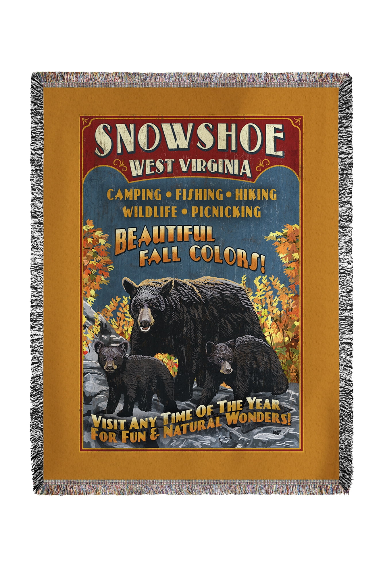Snowshoe, West Virginia Black Bear Vintage Sign Lantern Press Poster (60x80 Woven Chenille Yarn Blanket) by Lantern Press