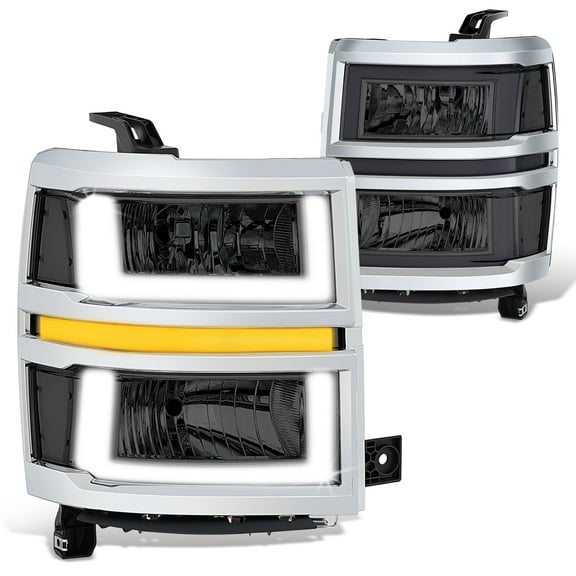 DNA Motoring For 14-15 Chevy Silverado 1500 LED Light Bar Smoked Sequential Signal Headlight Lamps Pair