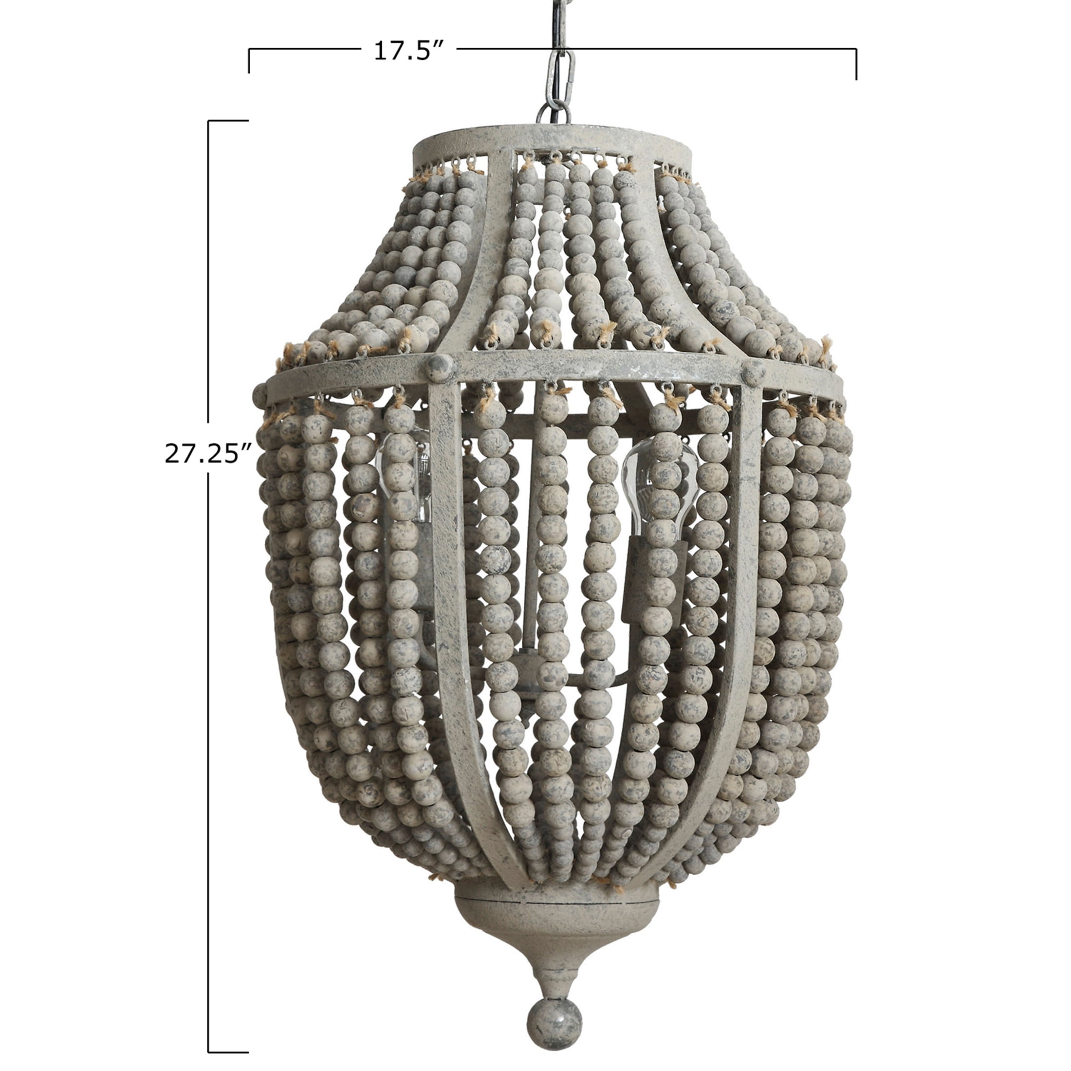 Creative Co-Op Draped Wood Bead Chandelier, Grey