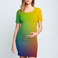 thumbnail image 1 of Woman' Fashionable Printed Pleated Maternity Skirt Short Sleeved Round Neck Mid Calf Dress, 1 of 9