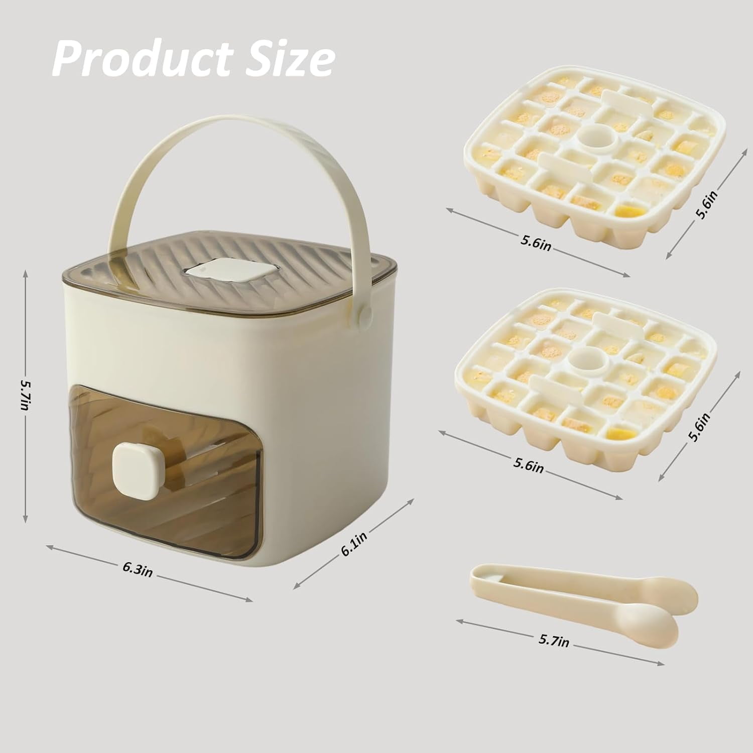 White 48-Grid Portable Ice Maker Bucket with Ice Tray and Storage Bin, Press Release Ice Cube Mold with Ice Tong