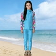 thumbnail image 2 of CYRBOKO Girls Swimsuits with Hood, Long Sleeve Floral Print Quick-dry Two Pieces Rash Guards for Swim Sky Blue Size 5-6 T, 2 of 6