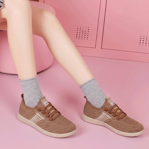 Domuza Women’s Slip-On Knit Walking Shoes, Lightweight Breathable Casual Sneakers with Flexible Sole Coffee 5.5(EU-36)