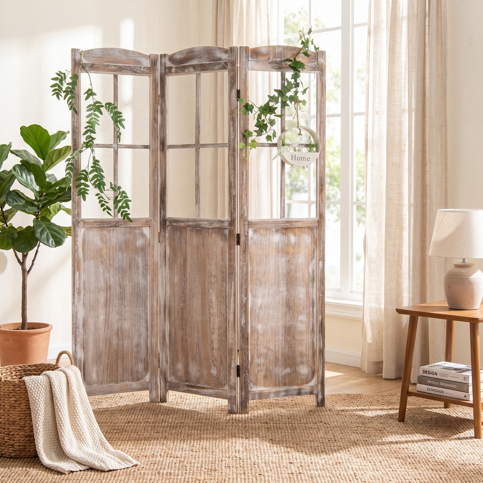 Vebreda Outdoor Privacy Screen, 6FT Folding Privacy Screen, Retro Style and Natural Tone, Transform Your Living Space, No Assembly Required